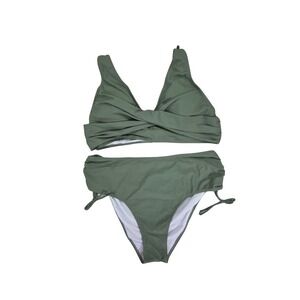 NWOT Olive Green Twist Front Bikini Set High Waisted Swimsuit With Side Tie
